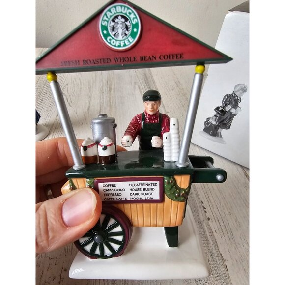 Dept 56 54870 Starbucks coffee cart new snow village people shopping vendor vint - Picture 6 of 15